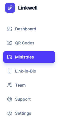 Linkwell sidebar with Ministries selected